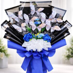 Creative Money Bouquet with Blue Roses & Butterfly Design