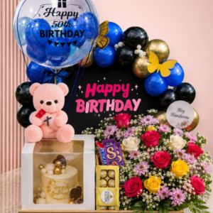Premium black & Blue Balloon Hamper Birthday edition