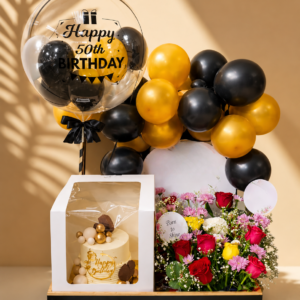 Premium black & Golden Balloon Arch Hamper Birthday edition