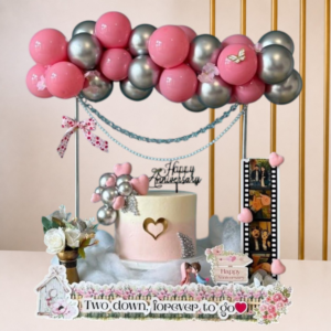 Romantic Anniversary Balloon Cake Surprise Box with Floral Decor