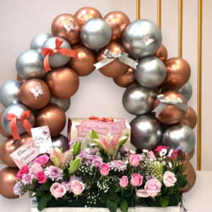Luxury Birthday Balloon Arch with Fresh Flower Hamper