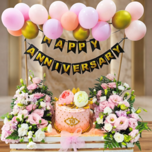 Premium Anniversary Gift with Cake, Flowers & Balloon