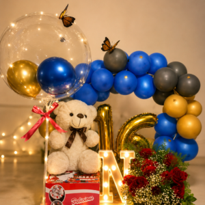 Premium Blue & Golden Balloon Arch Hamper Birthday Edition