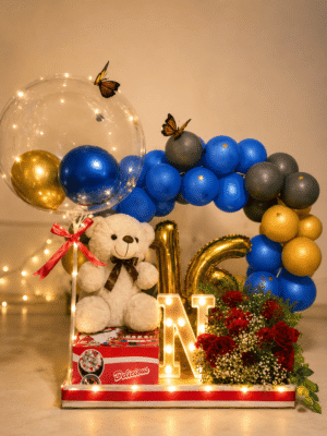 Premium Blue & Golden Balloon Arch Hamper Birthday Edition