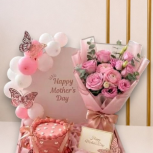 Pink Rose with Custom Cake and Balloon Arch Platter