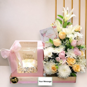 Luxury Rose Lily and Cake Surprise Hamper