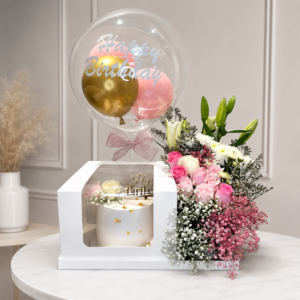 Premium Flower Custom Cake and Bobo Balloon Platter