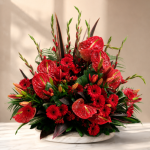 Luxury Red Anthurium, Gerbera & Lily Floral Arrangement
