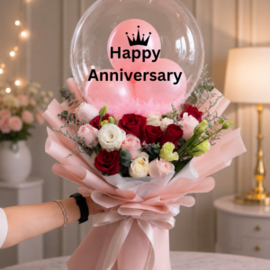 Premium Anniversary Rose Bouquet with Bubble Balloon