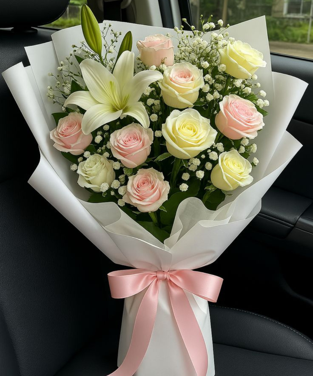 Premium Lily n Pink Rose Bouquet