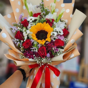 Premium Sunflower & Red Rose Mixed Bouquet