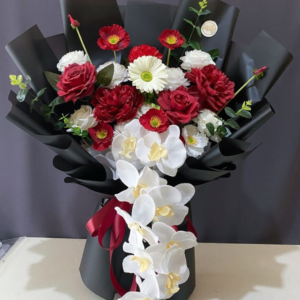 Premium Red Rose & White Orchid Mixed Bouquet