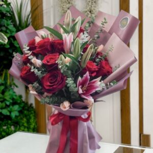 Beautiful Red Rose & Lily Bouquet