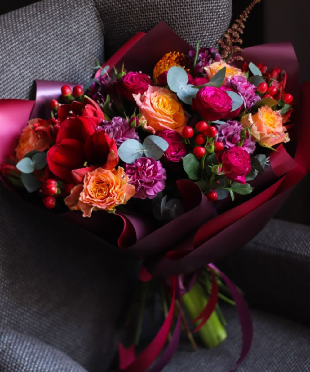 Premium Mixed Rose Bouquet with Berries & Korean Wrapping