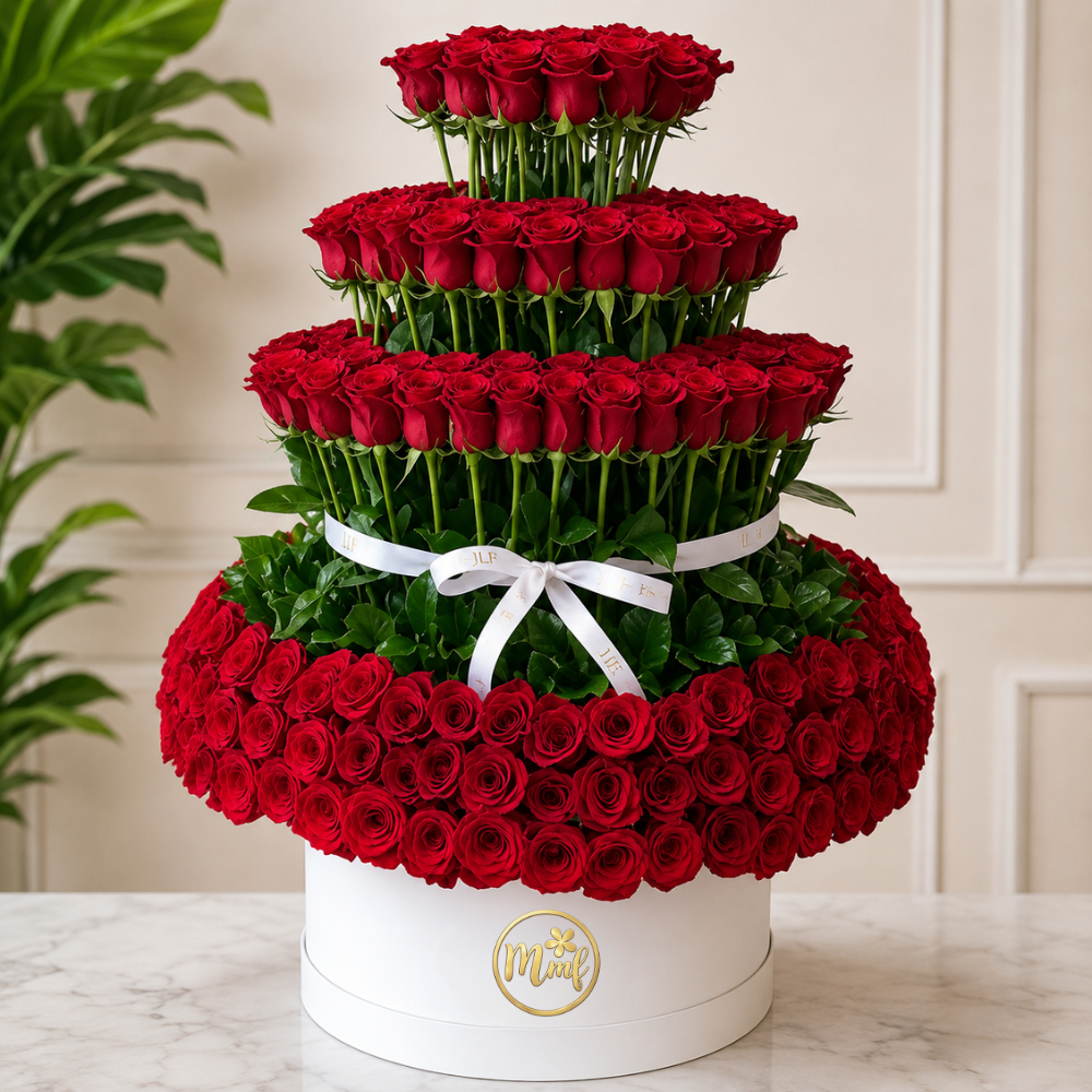 Luxury 4-Tier Red Rose Grand Flower Arrangement