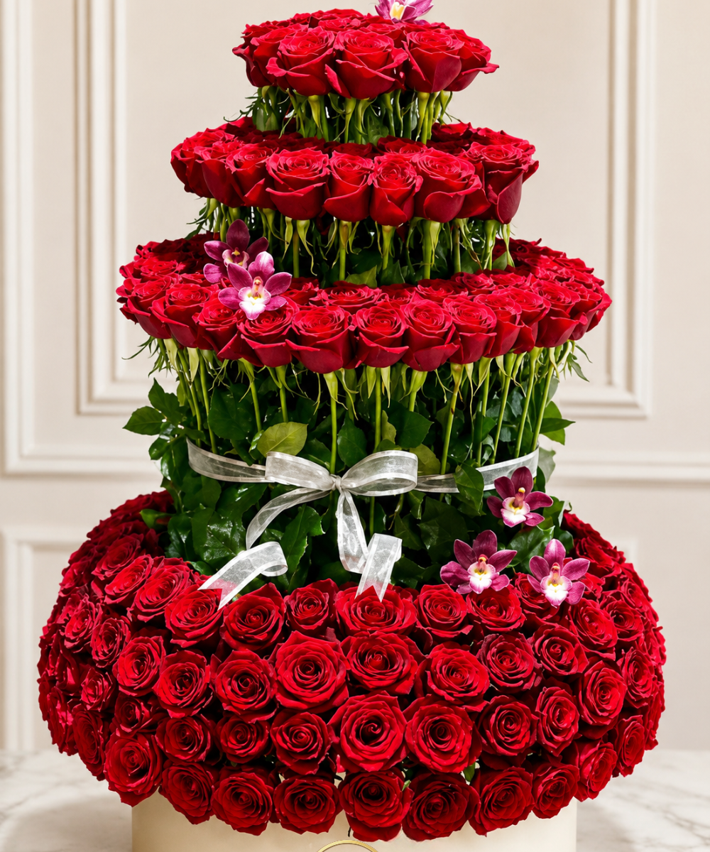 Luxury 4-Tier Red Rose Grand Flower Arrangement - Image 2