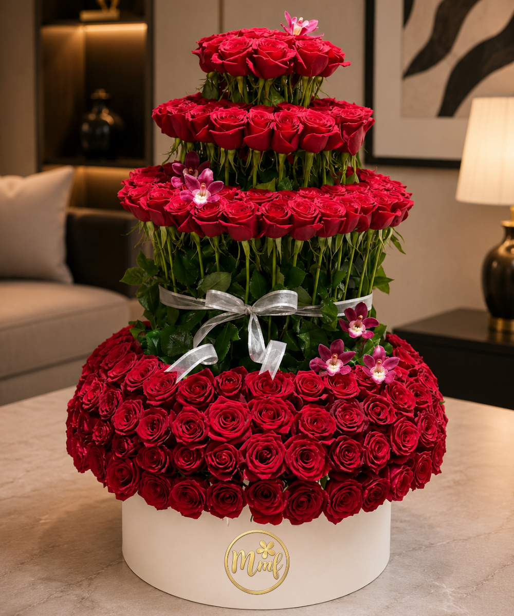 Luxury 4-Tier Red Rose Grand Flower Arrangement - Image 3