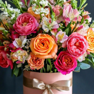 Sunset Bloom Hatbox Arrangement
