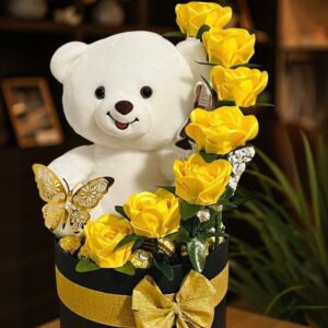 Premium Sunshine & Cuddles Deluxe Box Flower Arrangement
