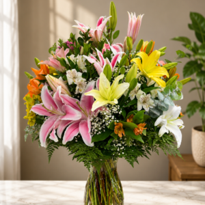 Premium Fresh Lily Flower Vase Arrangement