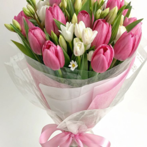 Premium Fresh Pink & White Tulip Bouquet