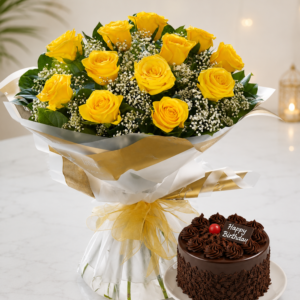 Premium Yellow Roses Bouquet with Cake Combo
