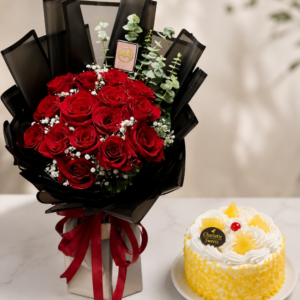 Premium Red Rose Bouquet with Delicious Cake