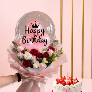 Premium Flower Balloon Bouquet with Delicious Cake