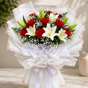 Luxury Oriental White Lily and Rose Bouquet