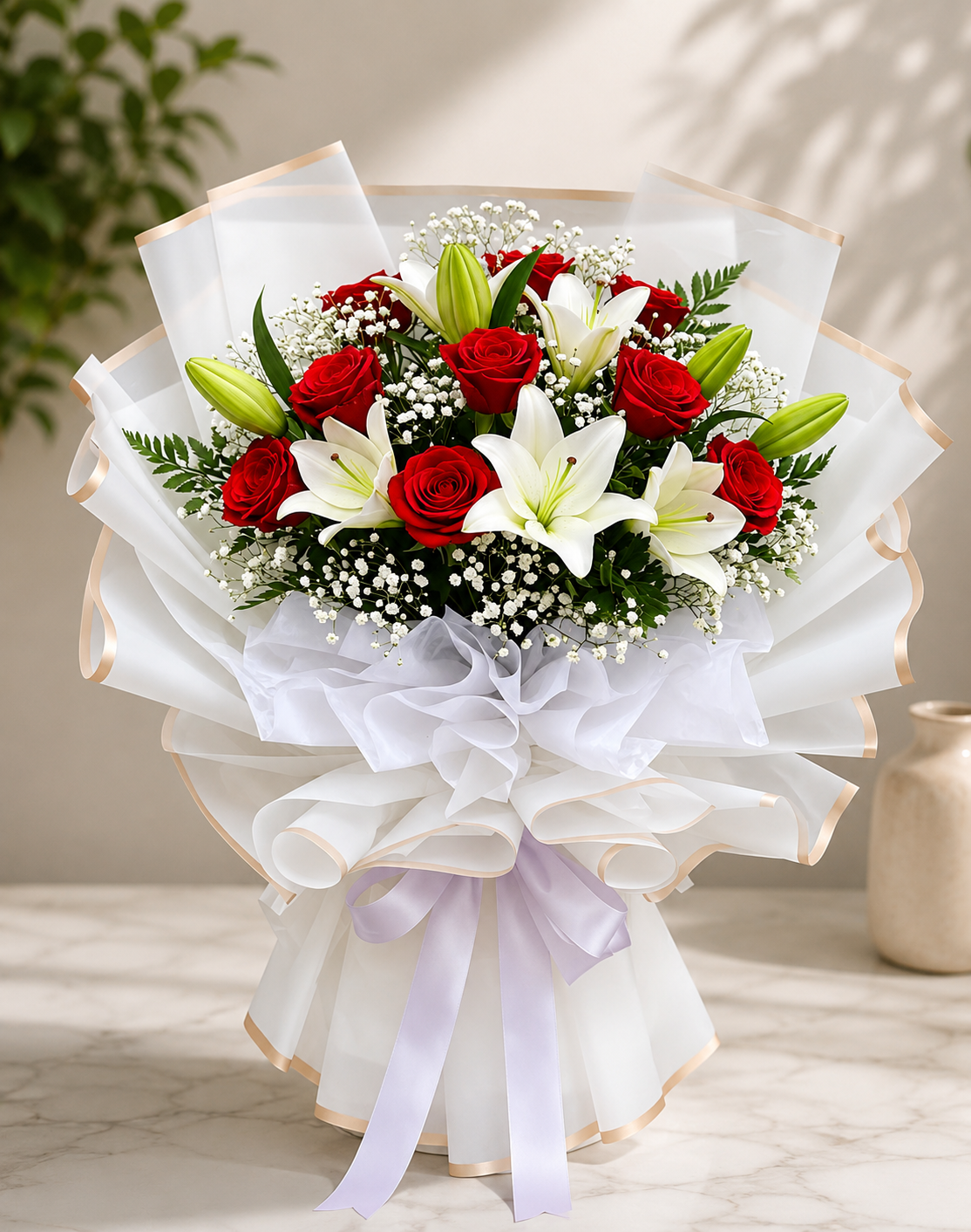 Luxury Oriental White Lily and Rose Bouquet