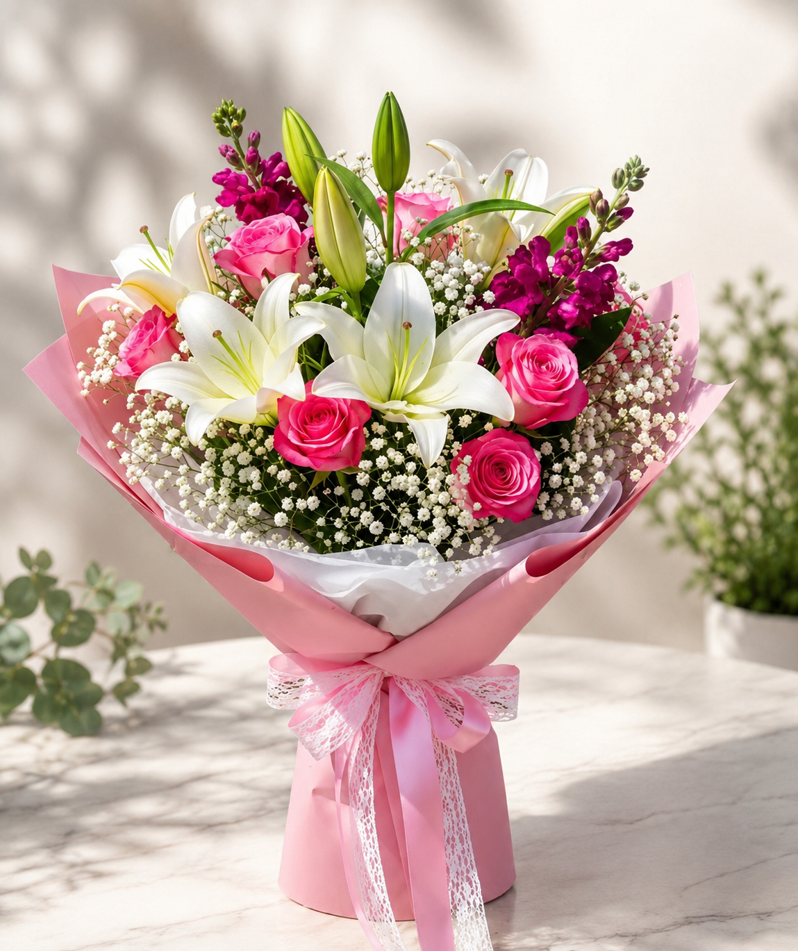 Premium Oriental Lily and Rose Bouquet