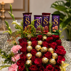 Luxury Red Rose Chocolate Basket with Ferrero Rocher & Cadbury Silk