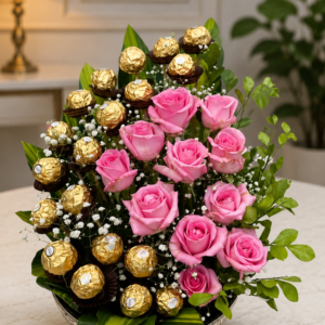 Luxury Pink Rose & Ferrero Rocher Floral Arrangement