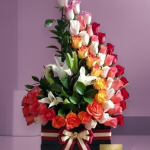 Luxury Multicolor Rose & White Lily Floral Arrangement
