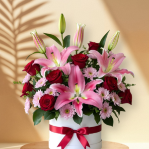 Luxury Pink Lily & Red Rose Flower Box Arrangement