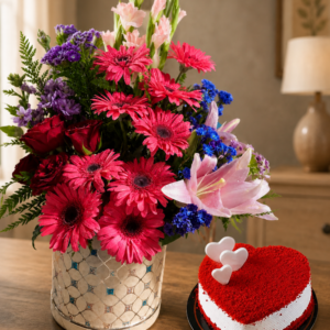 Premium Flower Arrangement with Cake