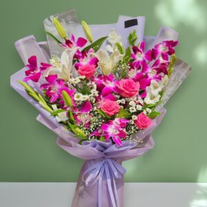 Premium Purple Orchid & Pink Lily Bouquet