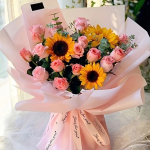 Radiant Sunflower Bouquet – Sunflower & Pink Rose