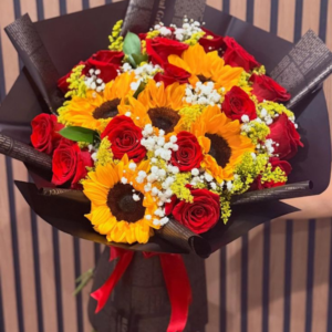Sunny Delight Sunflower Bouquet – Sunflower & Red Rose