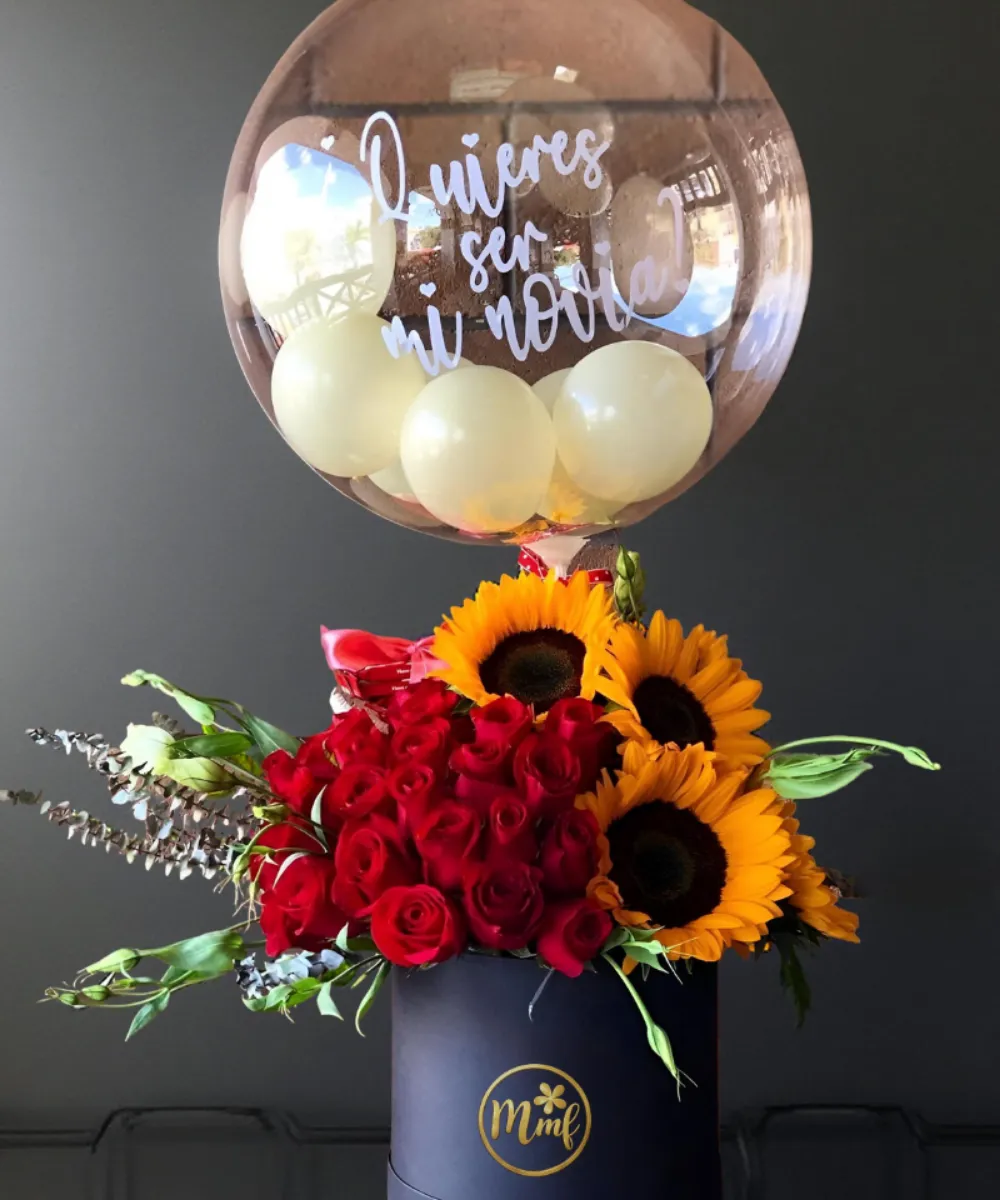 Luxury Red Rose & Sunflower Flower Box Arrangement