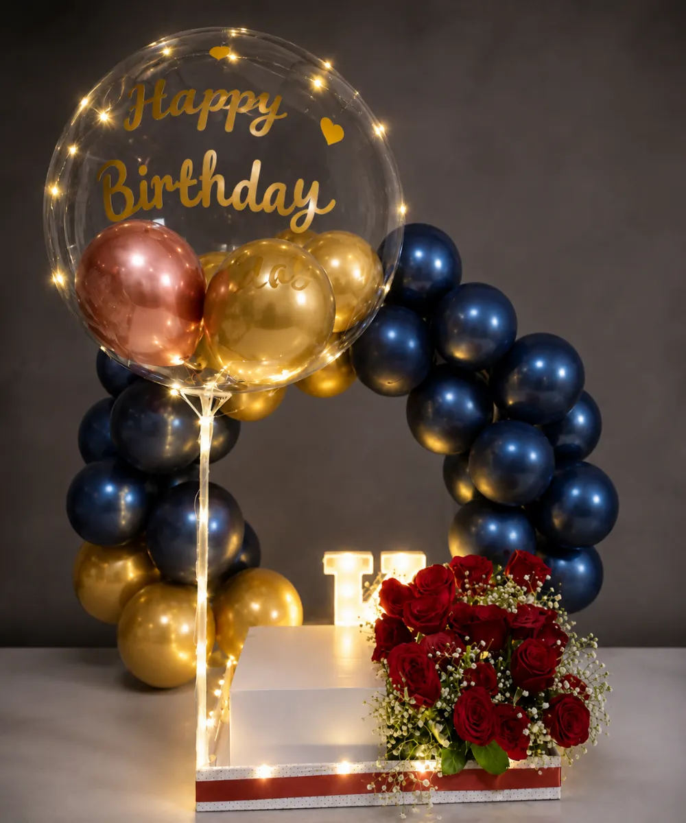 Luxury Birthday Surprise Gift Hamper with Balloon Arch Decor - Image 2