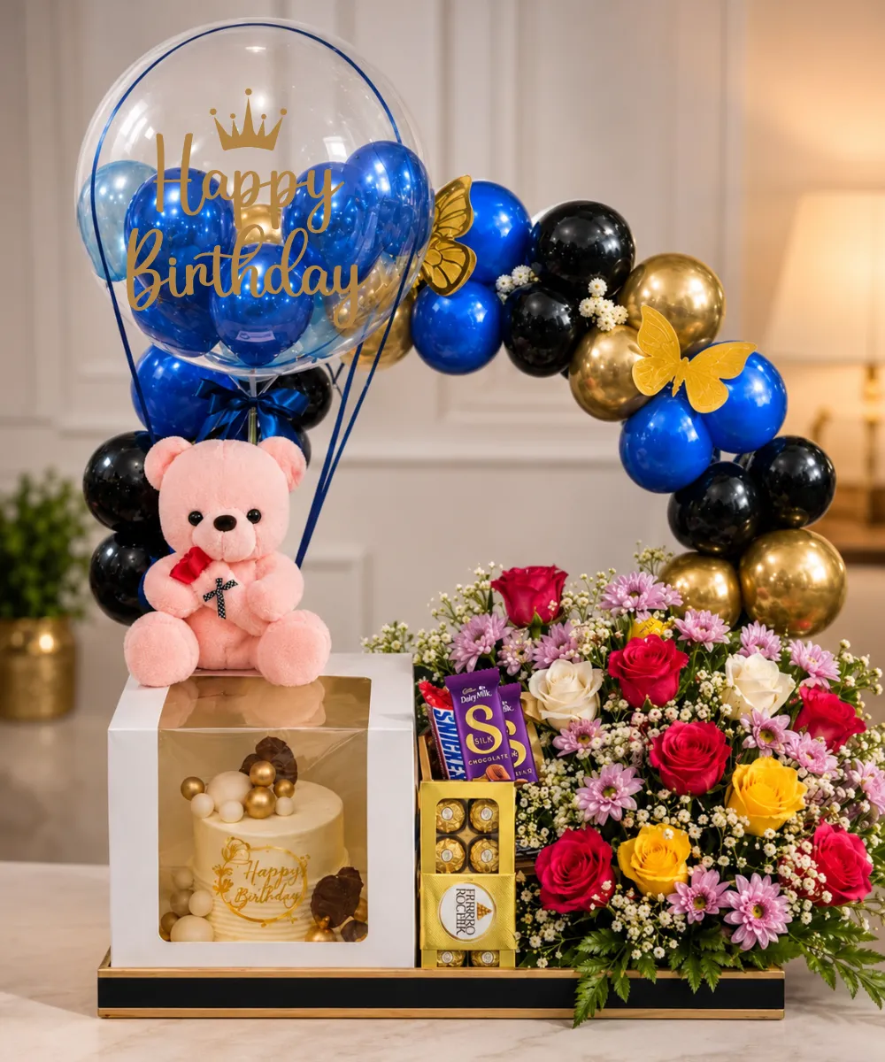 Premium black & Blue Balloon Hamper Birthday edition