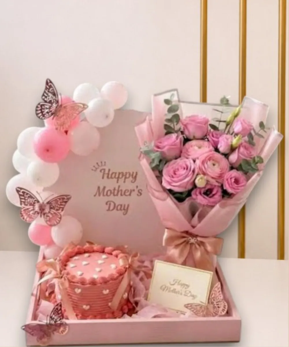 Pink Rose with Custom Cake and Balloon Arch Platter