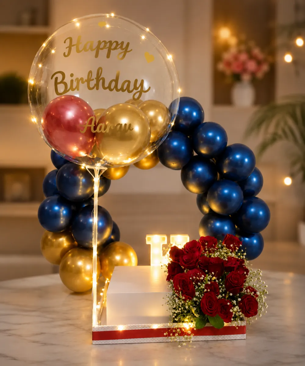 Luxury Birthday Surprise Gift Hamper with Balloon Arch Decor
