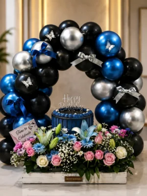 Luxury Birthday Balloon Arch with Fresh Flower Hamper