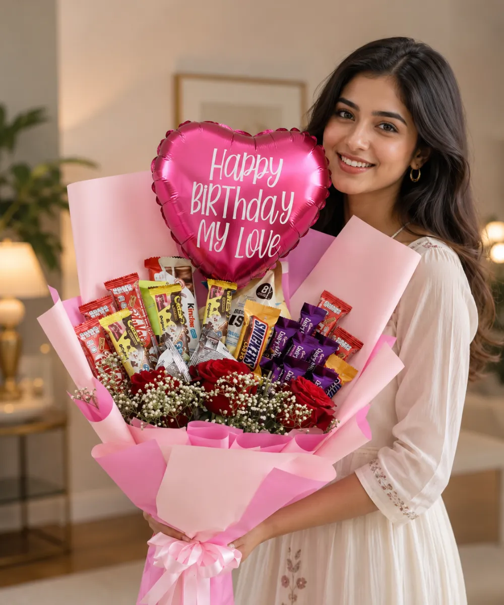 Birthday Chocolate & Red Rose Bouquet