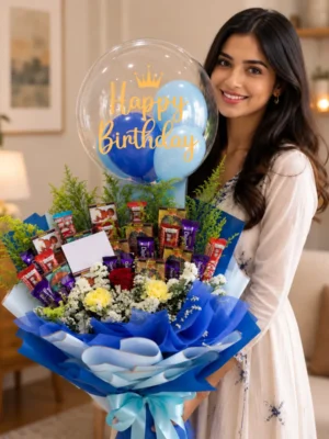Chocolate Birthday Bouquet with Balloon & Flowers