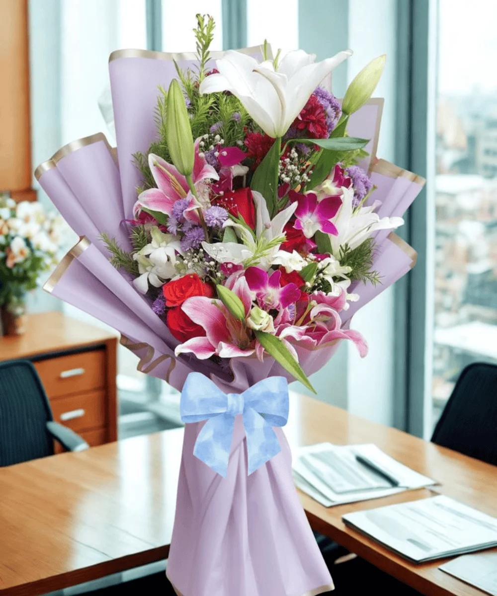 Premium Purple Orchid & Orental Lily Bouquet